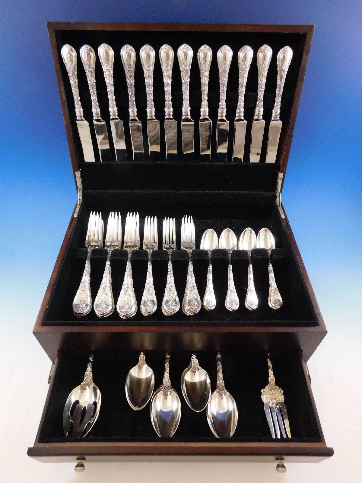 Dauphin by Durgin/Gorham sterling silver flatware set, 62 pieces. This set includes: 12 dinner size knives, with French blades, 9 1/2