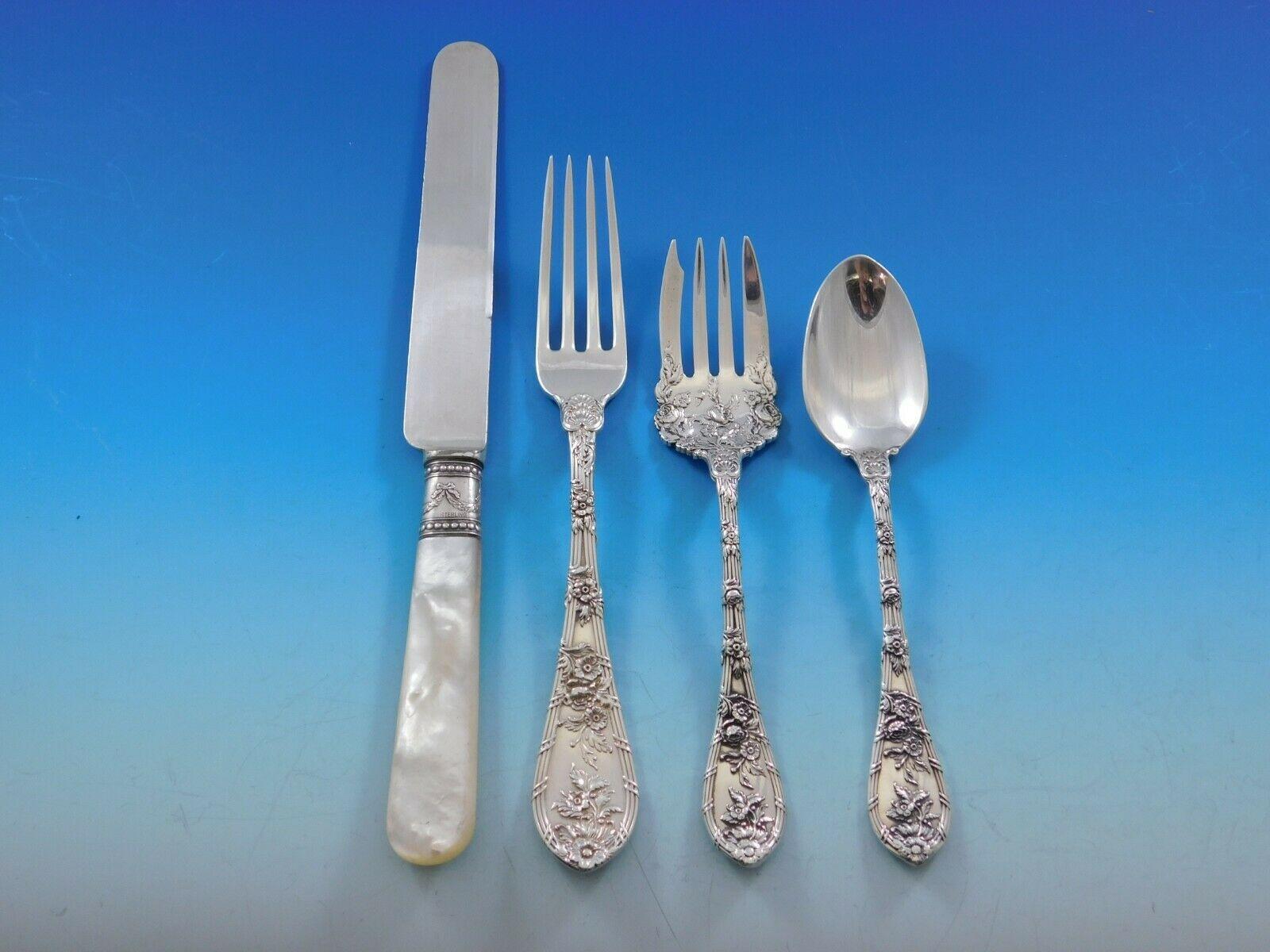 Dauphin by Durgin Gorham Sterling Silver Flatware Set 12 Service 92 Pcs Floral In Excellent Condition In Big Bend, WI
