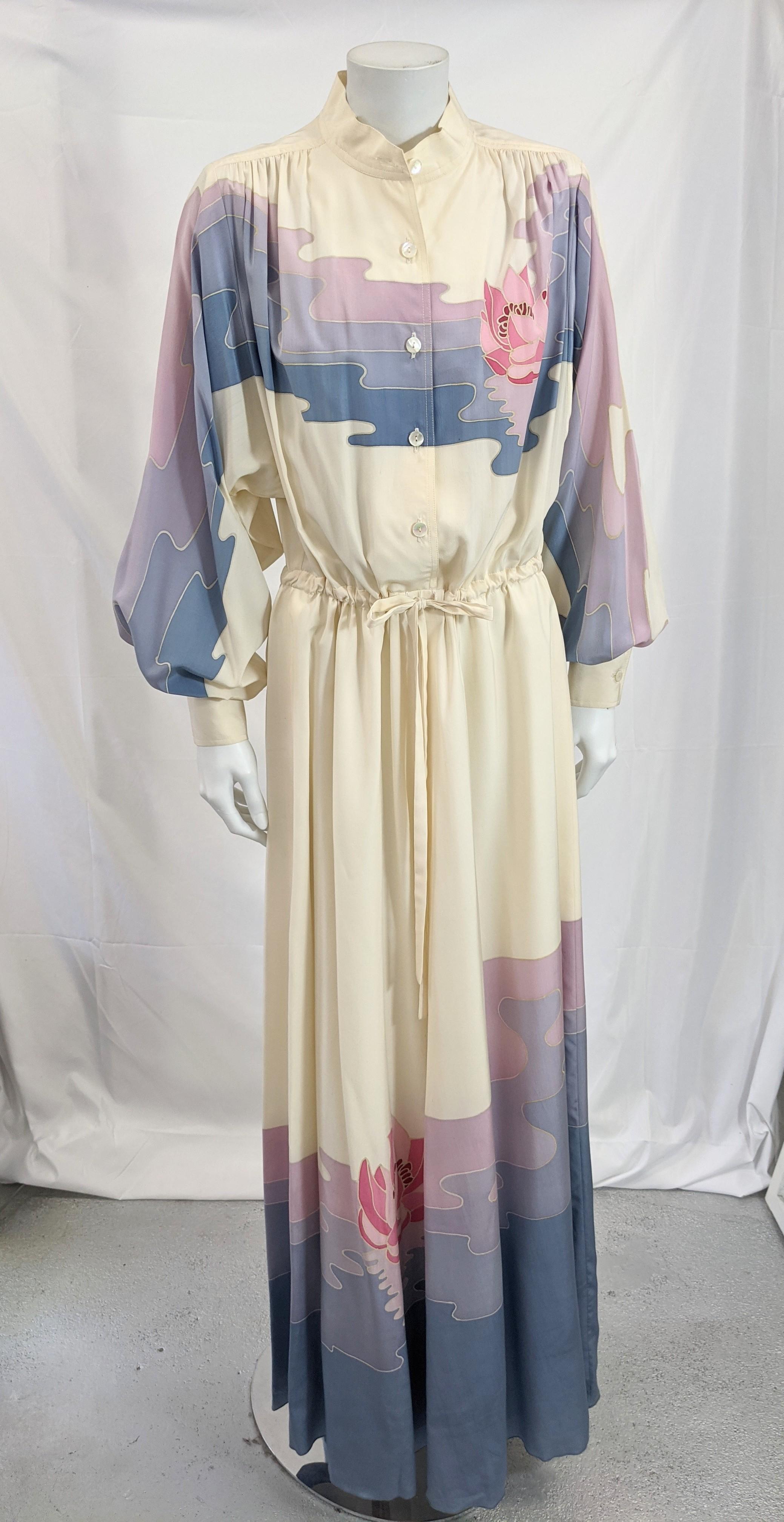Dauphin, France Silk Hand Painted Batik Dress For Sale 2