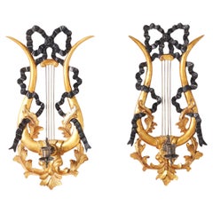 Paire d'appliques murales néoclassiques lyre vintage Dauphine