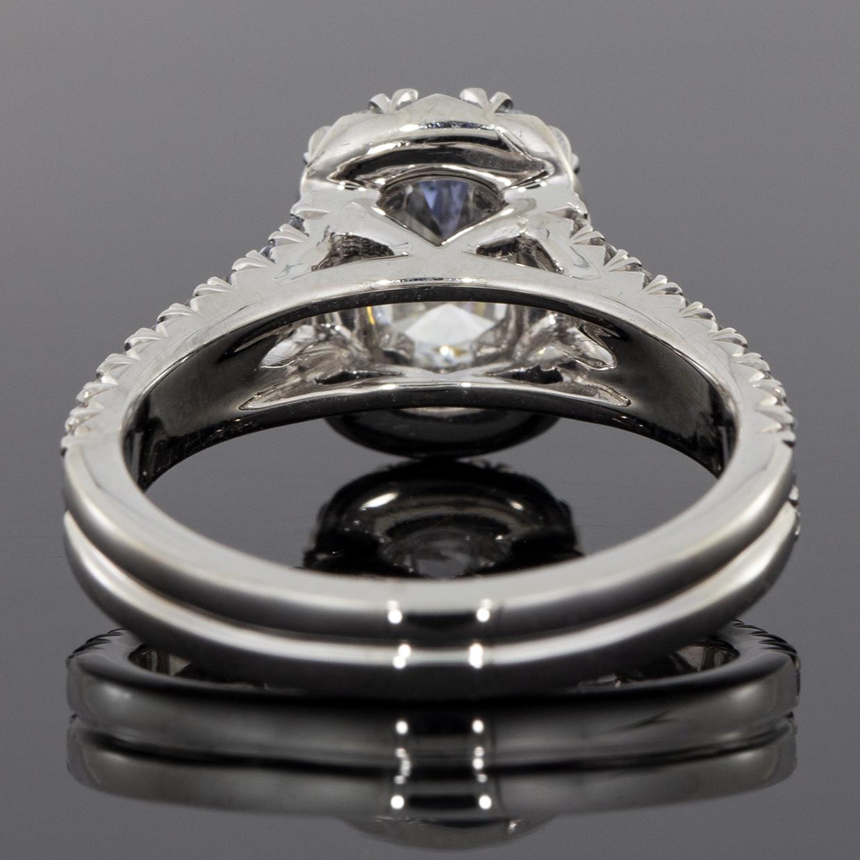Oval Cut Daussi White Gold 1.26 Carat Cushion Diamond Halo Engagement Ring