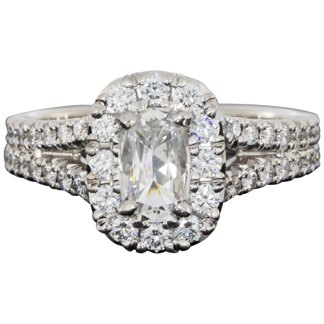 Daussi White Gold 1.26 Carat Cushion Diamond Halo Engagement Ring
