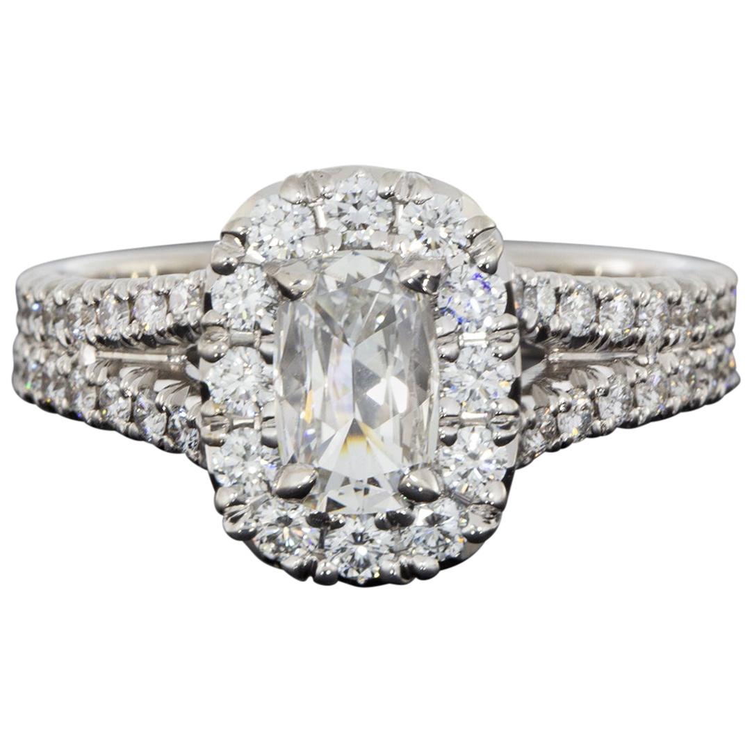 Daussi White Gold 1.26 Carat Cushion Diamond Halo Engagement Ring