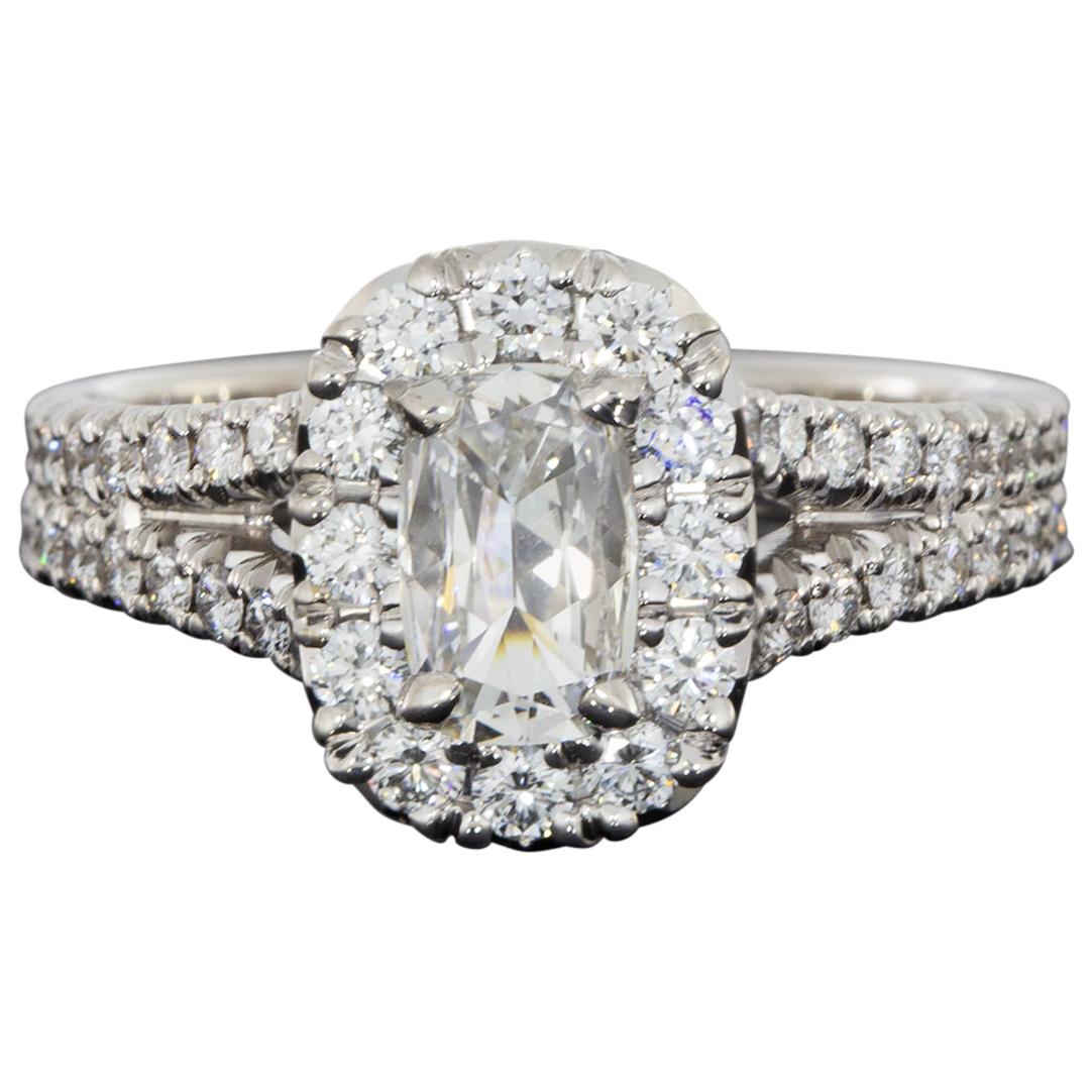 Daussi White Gold 1.71 Carat Cushion Diamond Halo Engagement Ring