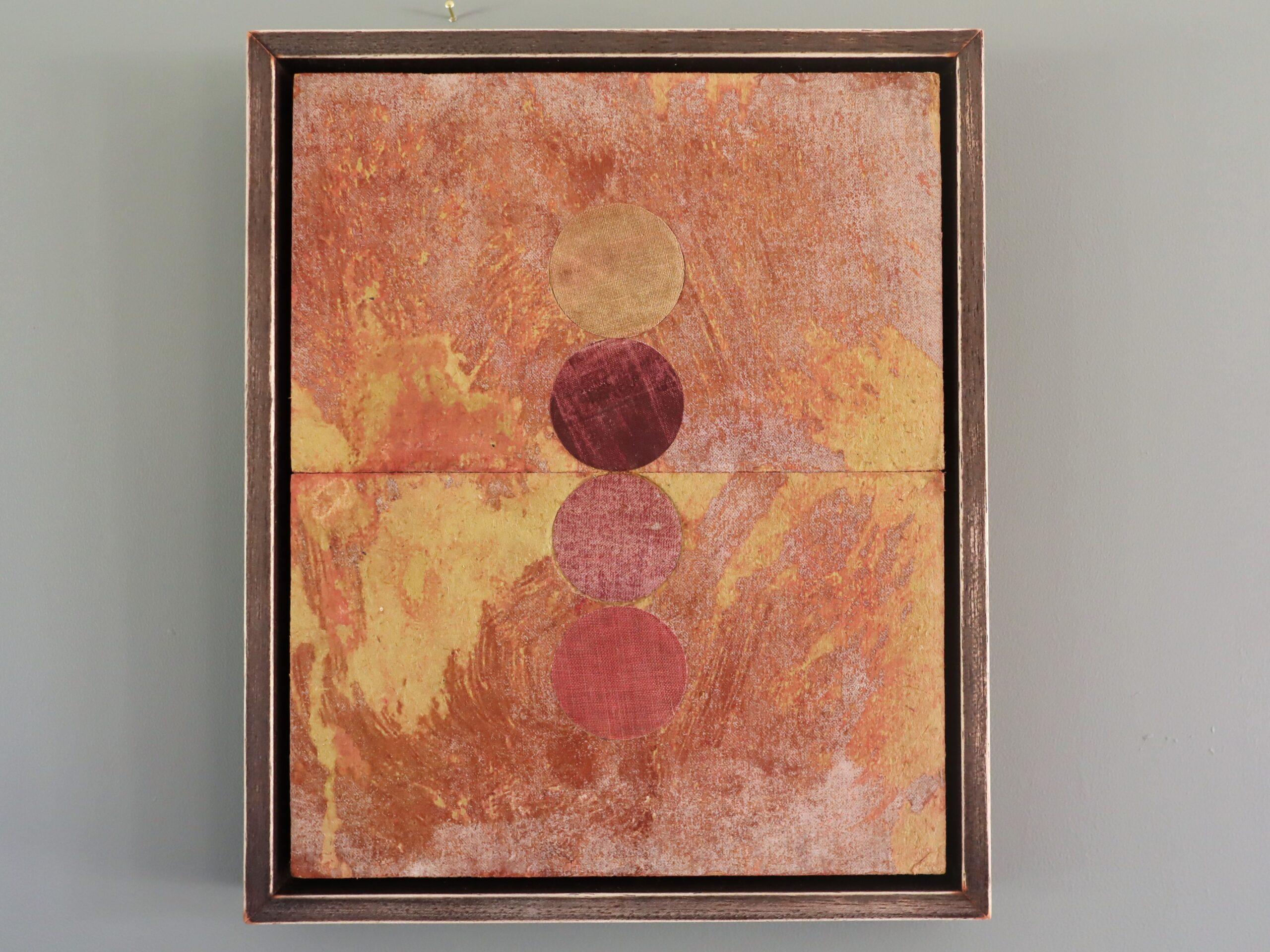Abstraktes Gemälde in Mischtechnik - Geometrische Collage mit 4 Kreisen – Painting von Dave Boyd