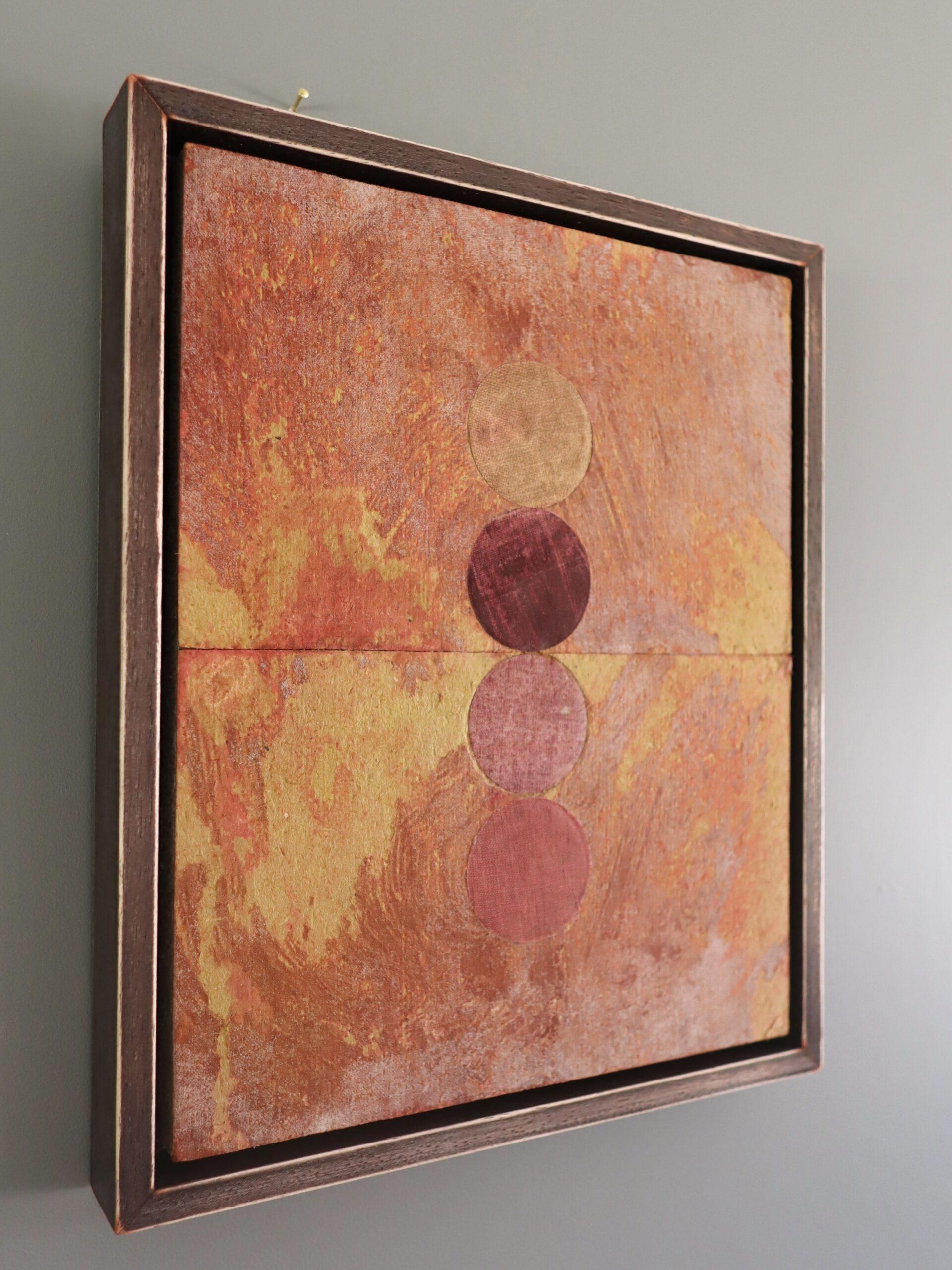 Abstraktes Gemälde in Mischtechnik - Geometrische Collage mit 4 Kreisen (Braun), Abstract Painting, von Dave Boyd