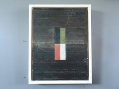 Contemporary British Mixed Media Mini Painting - Geometric Collage in Dark Brown