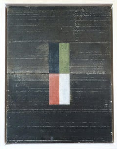 Contemporary British Mixed Media Mini Painting - Geometric Collage in Dark Brown