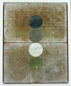 Contemporary British Mixed Media Mini Painting - Geometric Collage in Sandstone