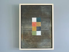 Contemporary British Mixed Media Mini Painting - Geometric Collage in Taupe