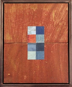 Zeitgenössisches modernes Mini-Gemälde in Mischtechnik - Geometrische Collage in Burnt Umber
