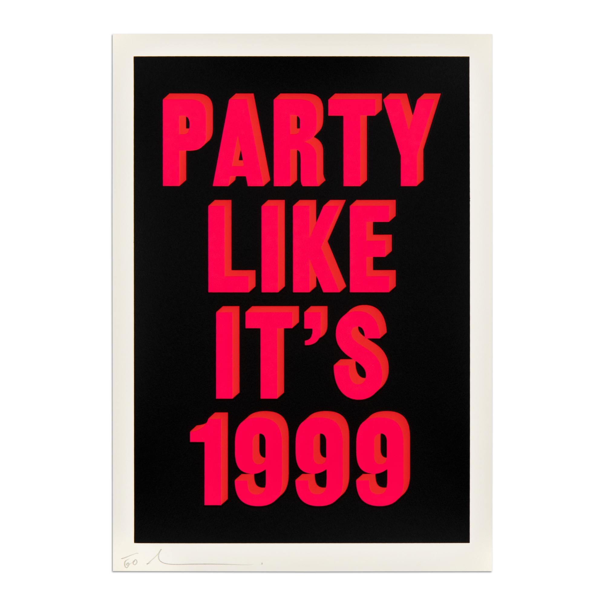 Dave Buonaguidi
Party Like It's 1999, 2021
Medium: Screenprint on paper
Dimensions: 42 x 29.7 cm
Edition of 60: Hand-signed and numbered in pencil