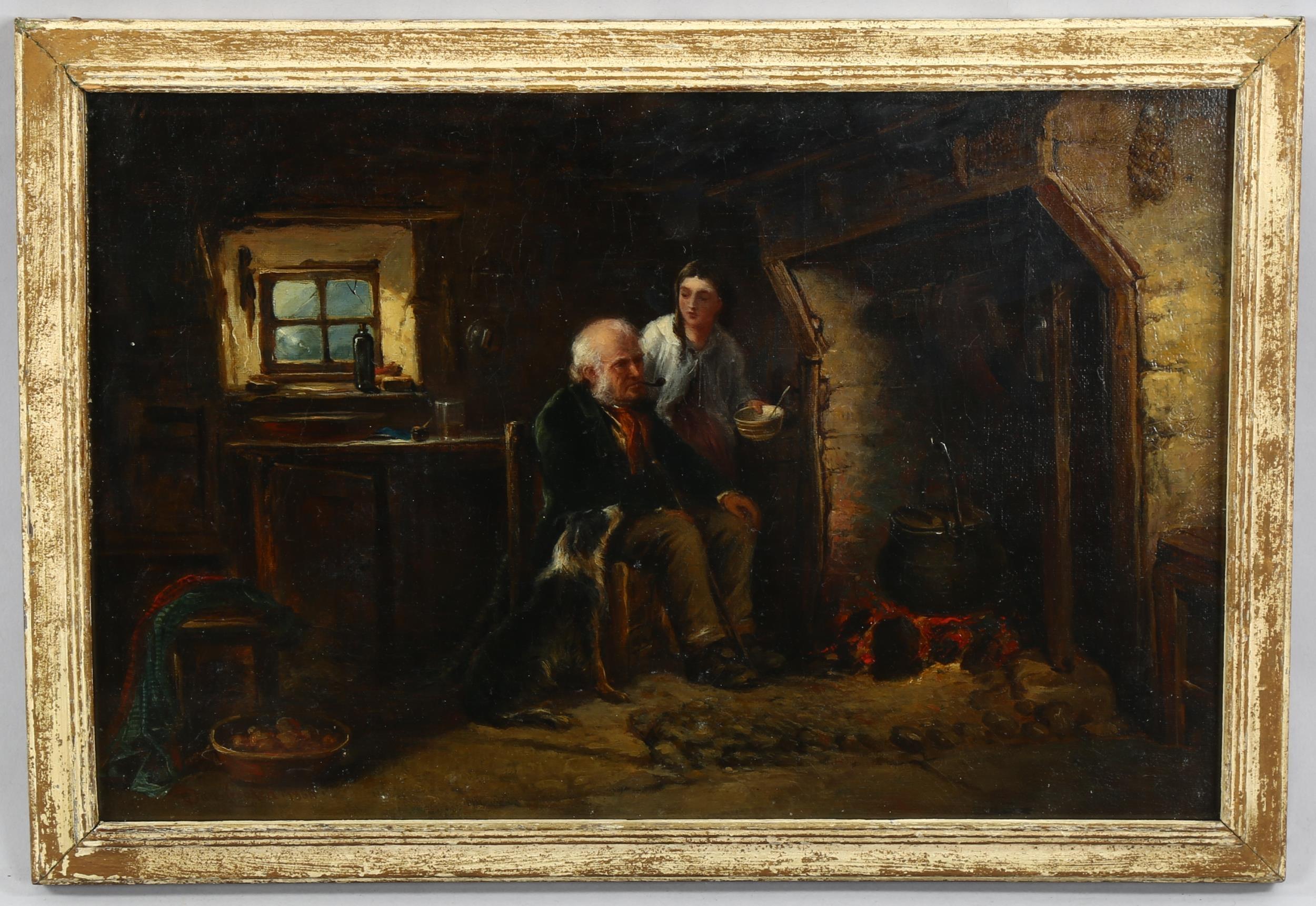 Englisches Ölgemälde von Dave Crockett, Cottage Interior, 19. Jahrhundert im Angebot 1