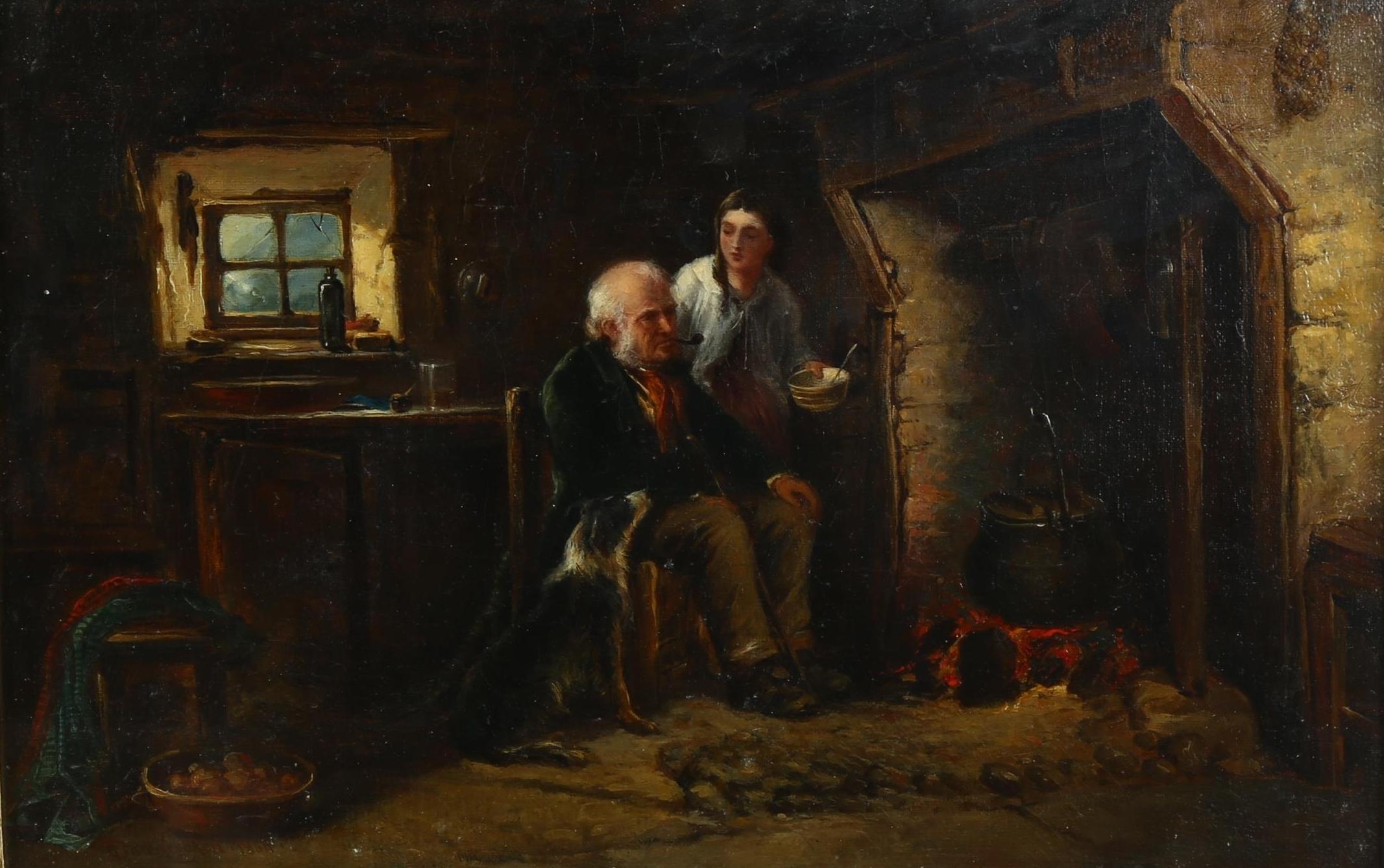 Interno di cottage del XIX secolo inglese dipinto a olio da Dave Crockett