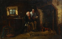 Englisches Ölgemälde von Dave Crockett, Cottage Interior, 19. Jahrhundert