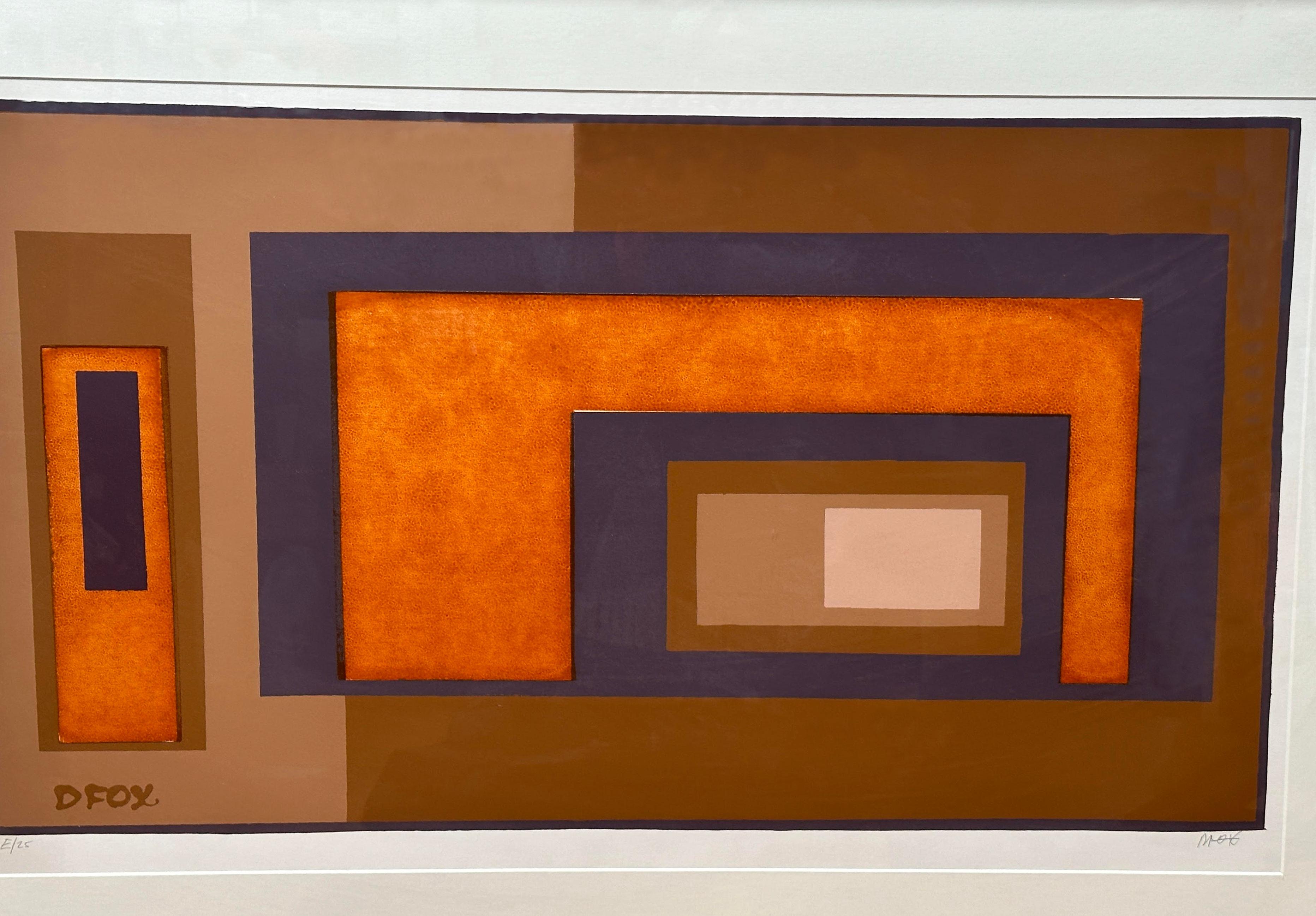 Orange Horizontal Abstract in Gold Frame by Dave Fox 1