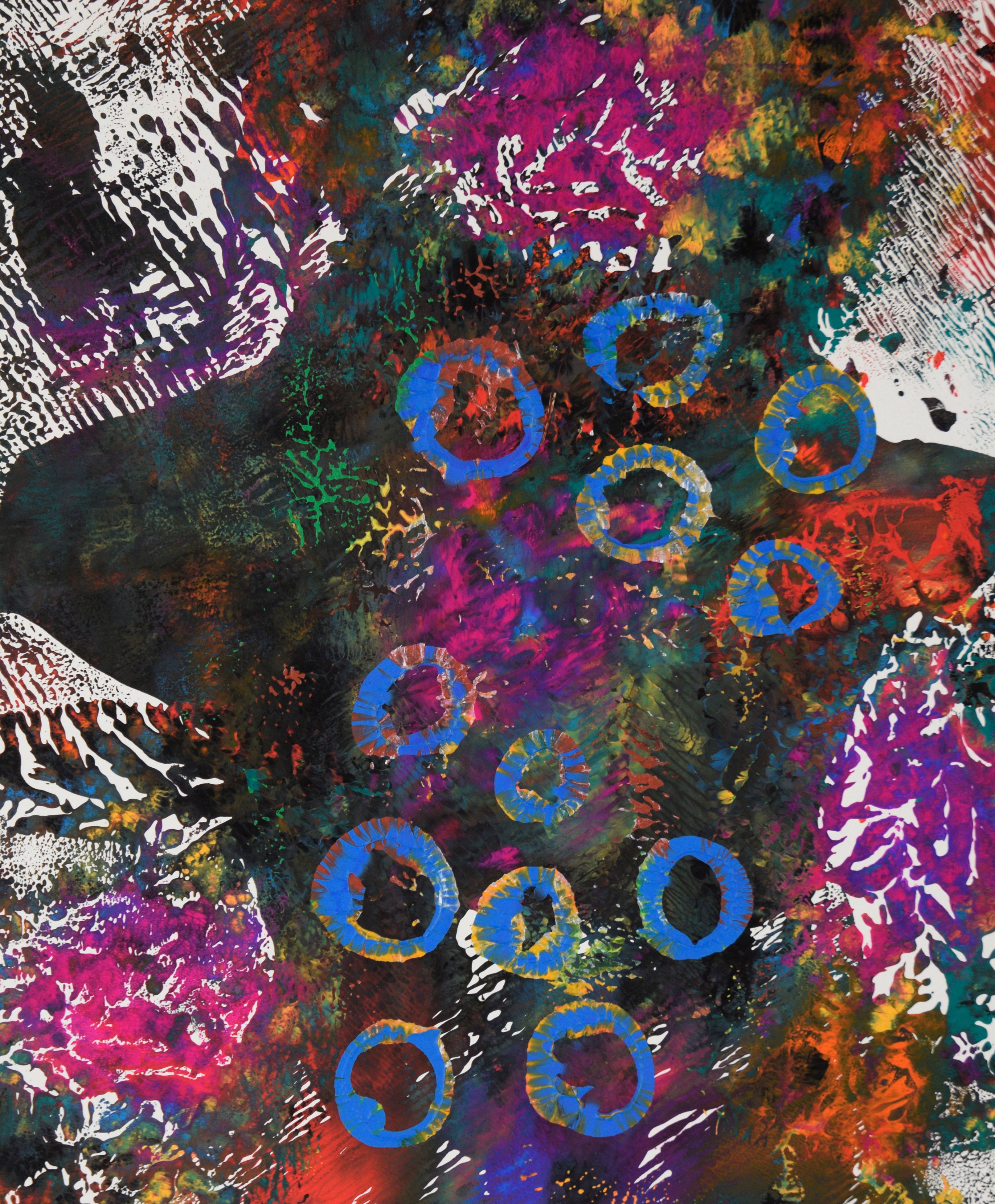 Blue Emersion - Acrilico astratto originale su carta - Abstract Painting Grigio di Dave Francis
