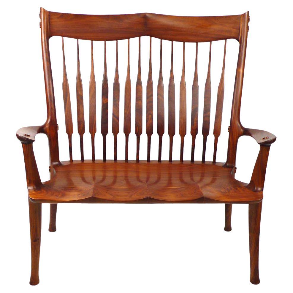 Dave Hentzel American Craft Solid Walnut Settee, Apprentice to Sam Maloof For Sale