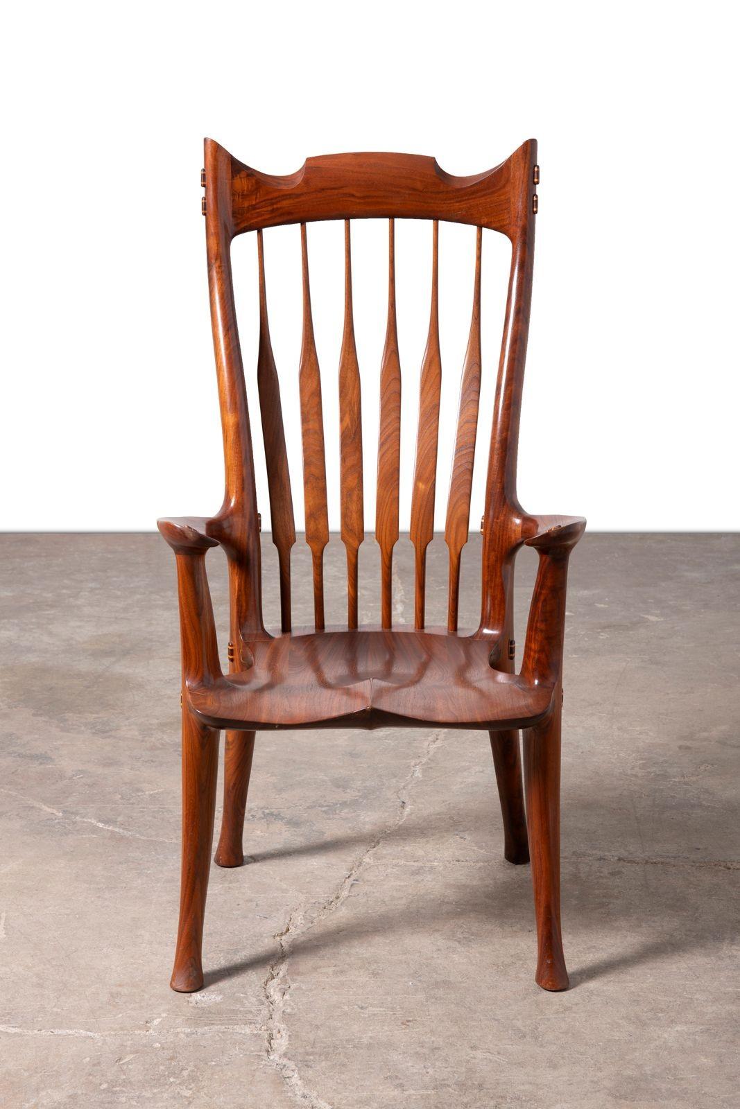 Dave Hentzel Studio-Crafted Claro Walnut Armchair with Sculptural Spindle Back en vente 6