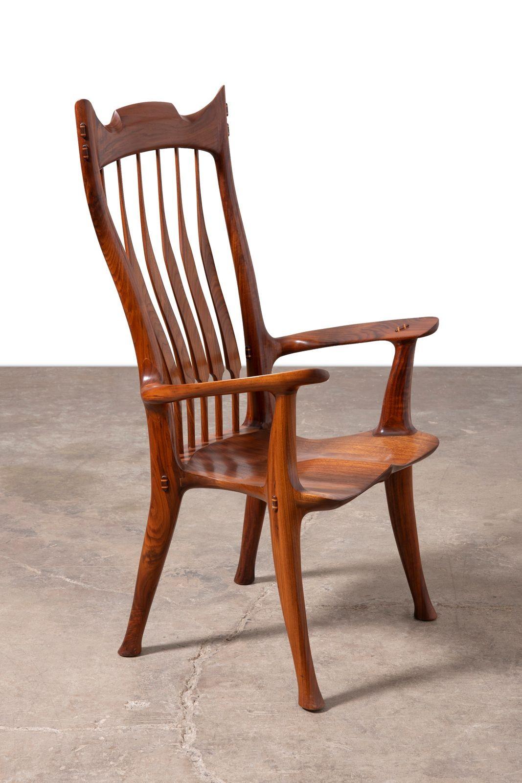 Dave Hentzel Studio-Crafted Claro Walnut Armchair with Sculptural Spindle Back en vente 12