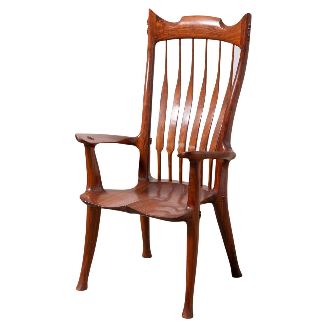 Dave Hentzel Studio-Crafted Claro Walnut Armchair with Sculptural Spindle Back