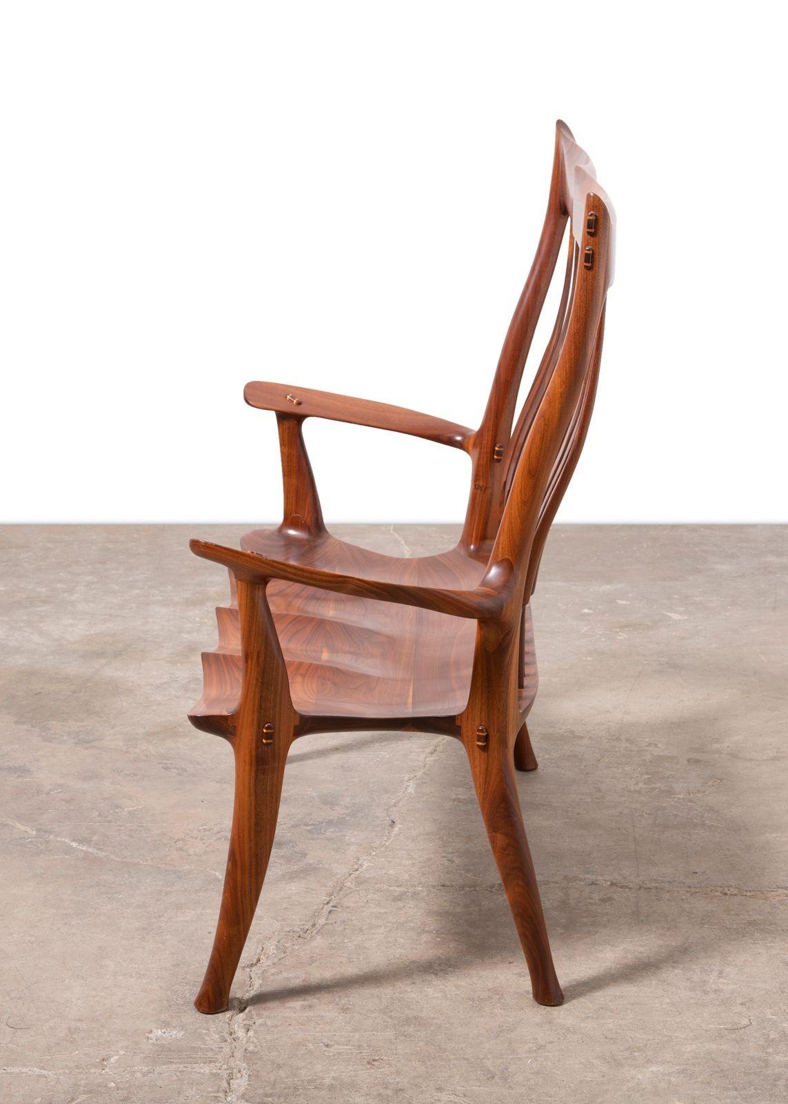 Dave Hentzel Studio-Crafted Claro Walnut Two-Seater Bench with Sculptural Back en venta 3