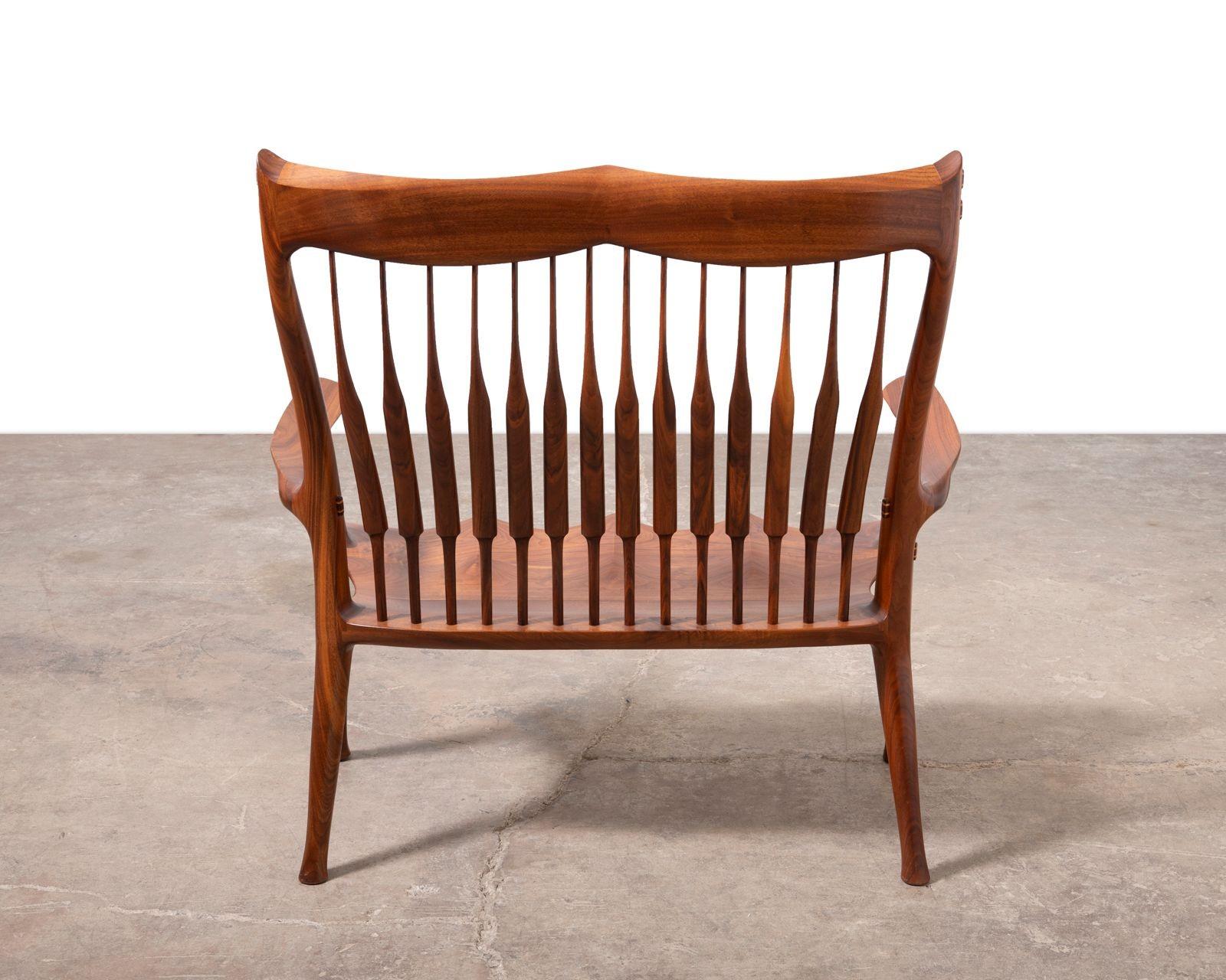 Dave Hentzel Studio-Crafted Claro Walnut Two-Seater Bench with Sculptural Back en venta 5