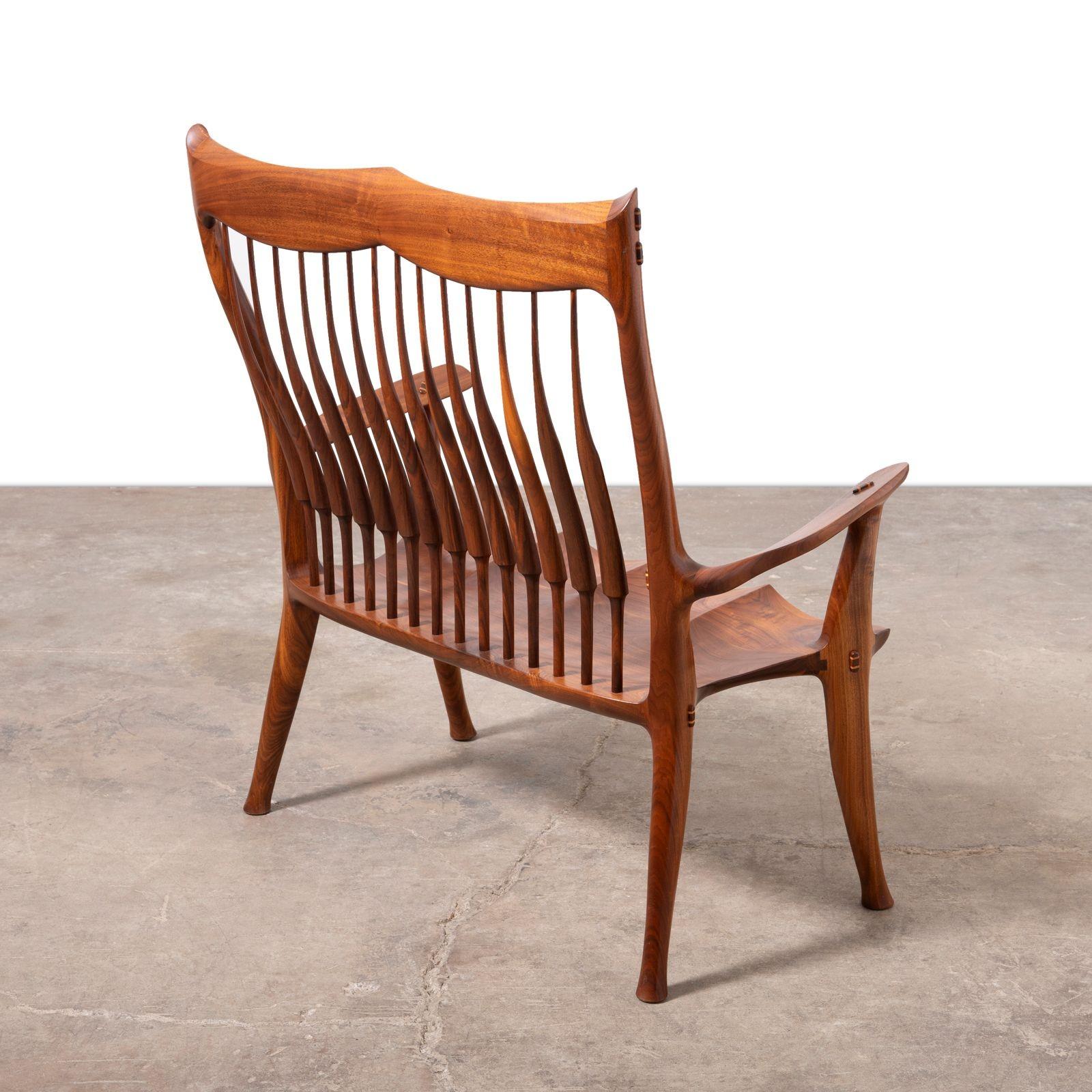 Dave Hentzel Studio-Crafted Claro Walnut Two-Seater Bench with Sculptural Back en venta 6