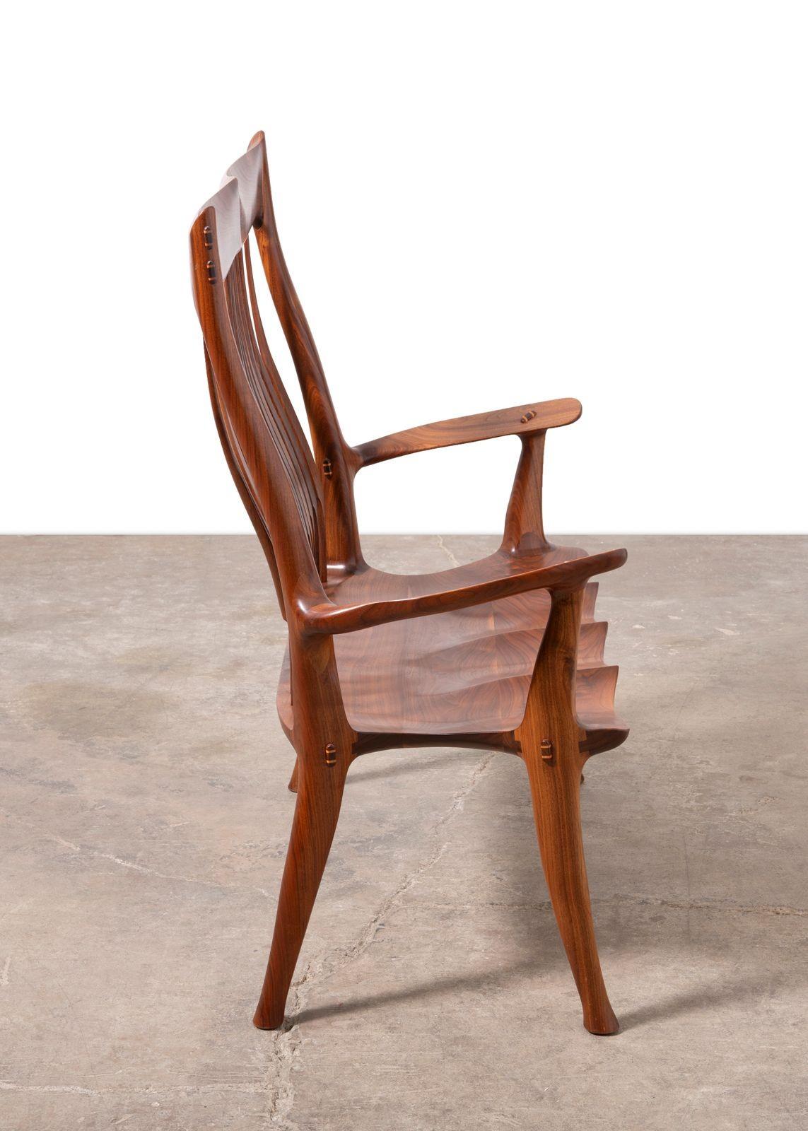 Dave Hentzel Studio-Crafted Claro Walnut Two-Seater Bench with Sculptural Back en venta 7