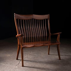 Dave Hentzel Studio-Crafted Claro Walnut Two-Seater Bench with Sculptural Back