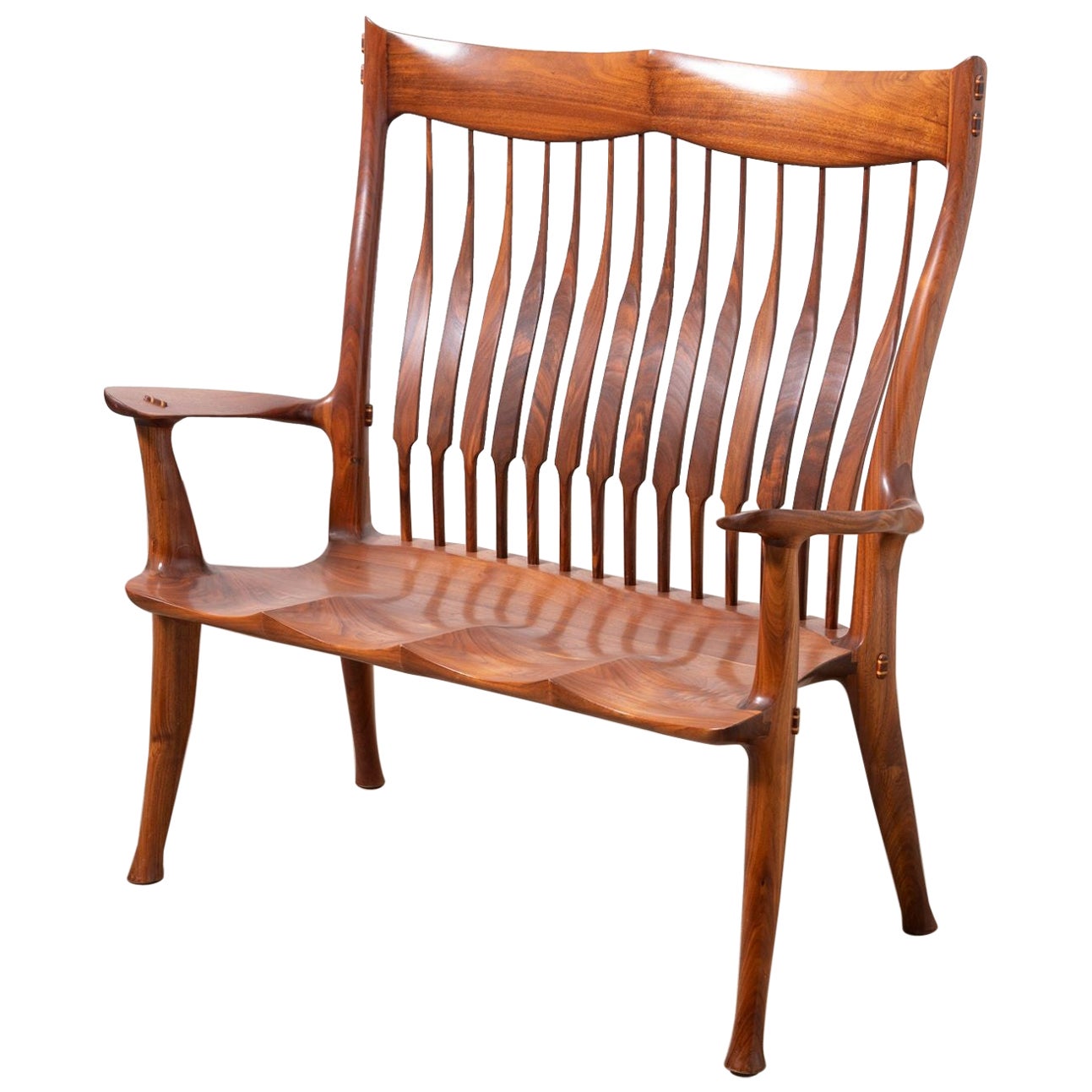 Dave Hentzel Studio-Crafted Claro Walnut Two-Seater Bench with Sculptural Back en venta