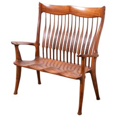 Dave Hentzel Studio-Crafted Claro Walnut Two-Seater Bench with Sculptural Back