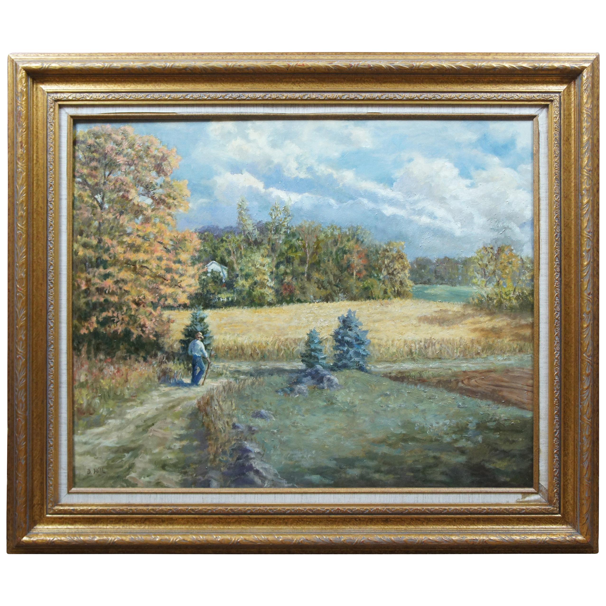 Dave Hill "Autumn Walk" Impressionist Landscape Oil on Canvas Framed