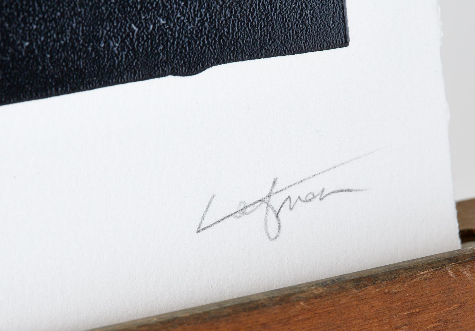 Linogravure miniature préalable au grand triptyque réalisé par Lefner en 2014. Édition de 5 exemplaires de #5. Crayon signé à droite et daté au verso. Mesure 9,5 pouces de large par 12 pouces de haut. Dave Lefner (1969 b. américain). D'une propriété