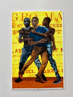 Collage numérique figuratif lourd, contemporain sur papier