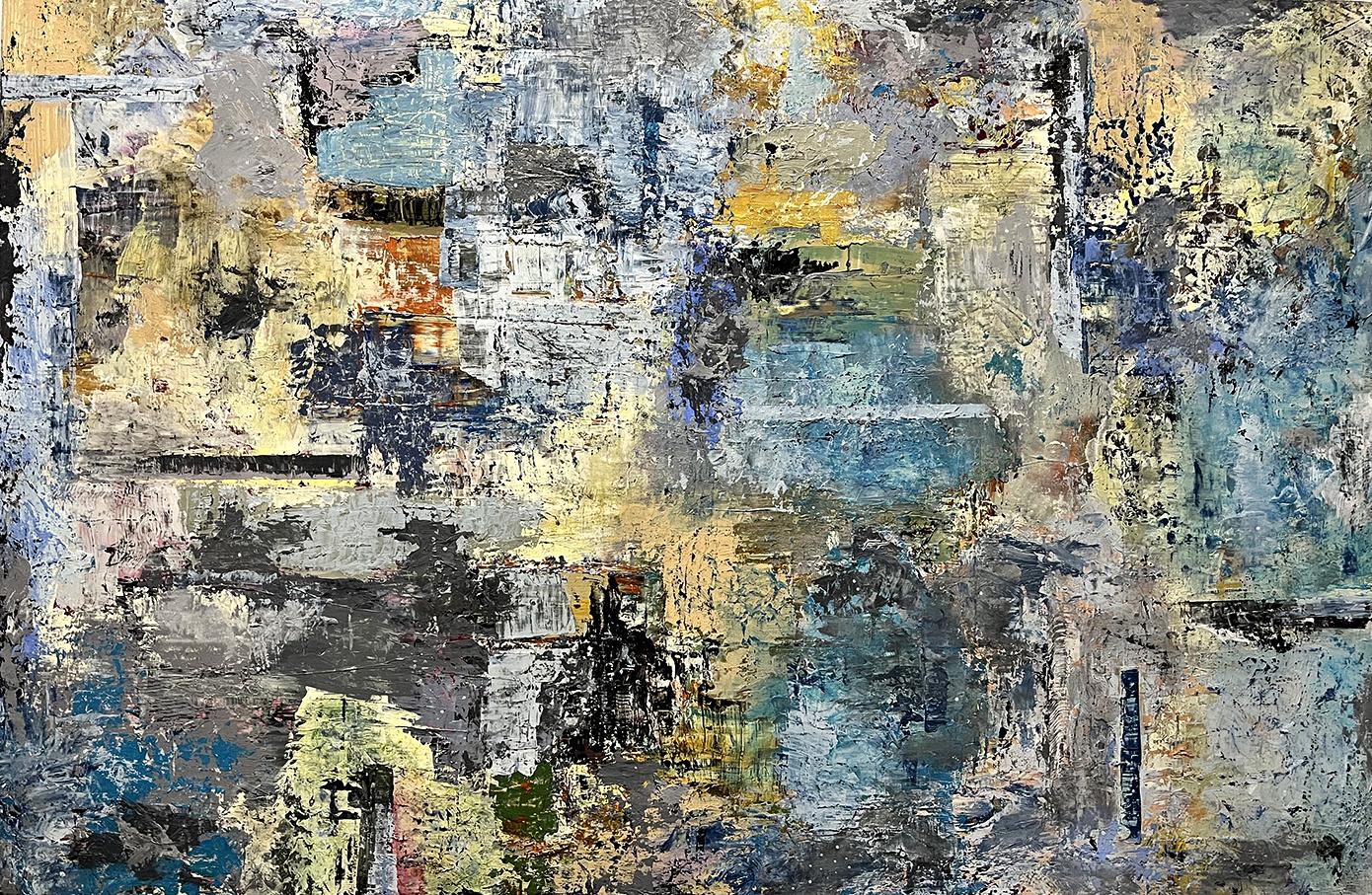 Abstract Painting Dave Robertson - Grande peinture à l'huile abstraite texturée sur Dibond « Beyond Borders »