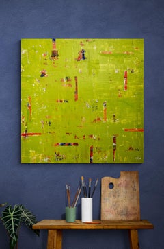 Large Bright Green Abstract Acrylic Painting on Canvas "Abstract no. 48"