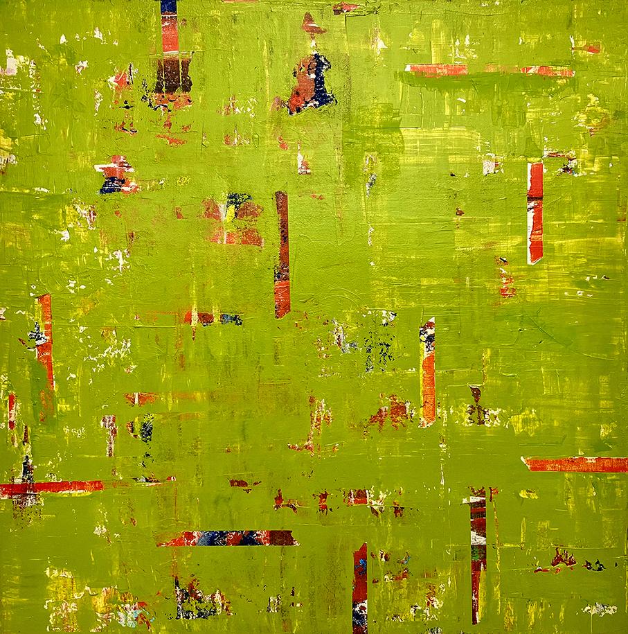 Großes abstraktes leuchtend grünes Acrylgemälde auf Leinwand „Abstraktes Nr. 48“