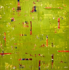 Grande peinture acrylique abstraite vert vif sur toile « Abstract n° 48 »