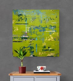 Large Bright Green Abstract Acrylic Painting on Canvas "Finding Resonance"
