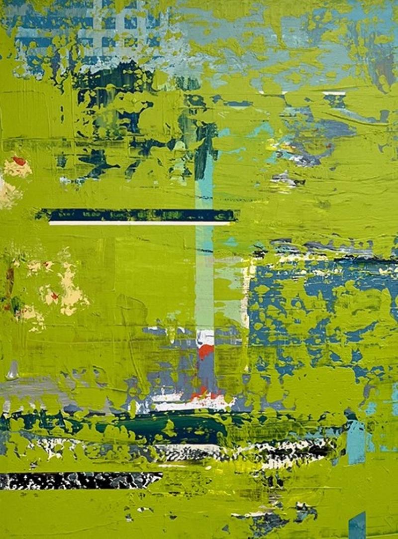 Großes leuchtend grünes abstraktes Acrylgemälde auf Leinwand „ Finding Resonance“ im Angebot 1