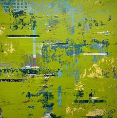 Grande peinture acrylique abstraite vert vif sur toile « Trouver la résonance »