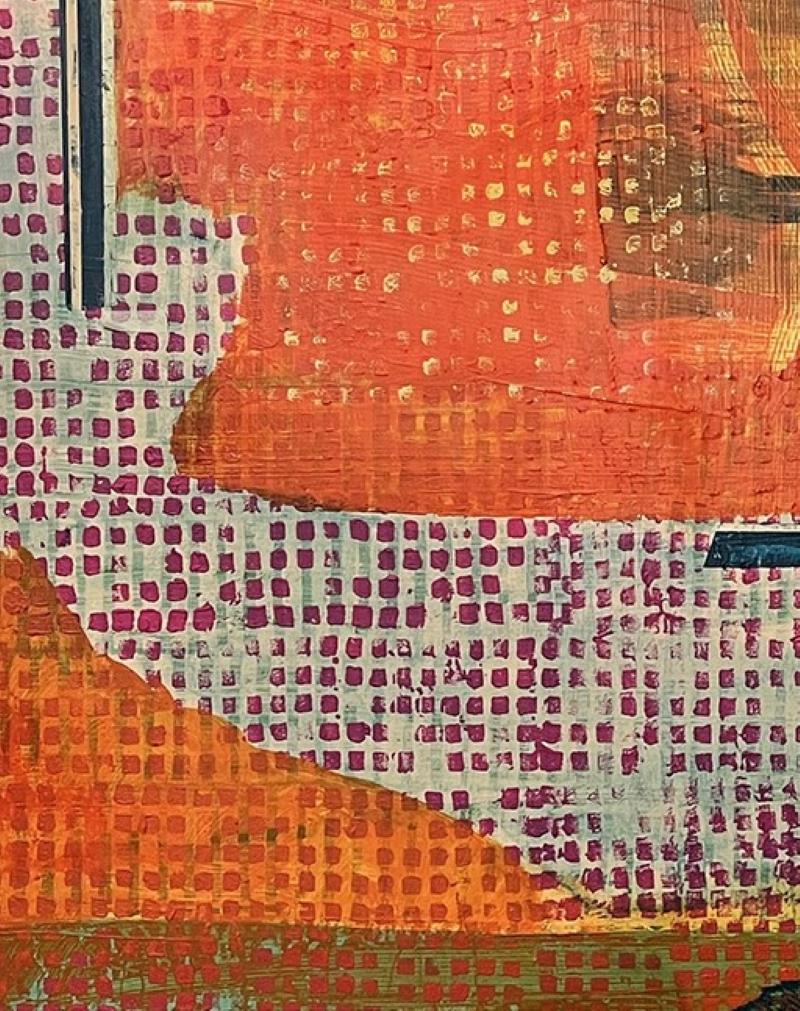 Großes abstraktes orangefarbenes Acrylgemälde auf Sperrholz „Synchronous Change“ im Angebot 1