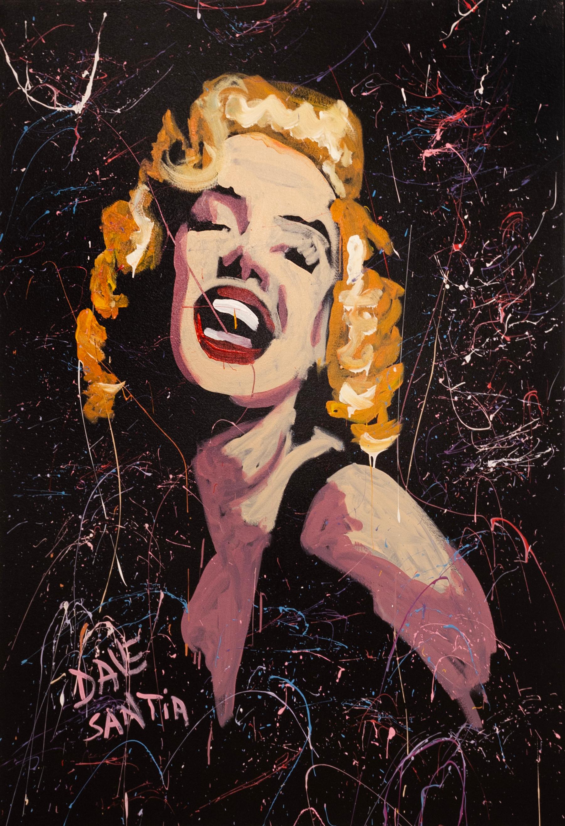 Dave Santia Marilyn Monroe signiert Live Speed Portrait Gemälde auf Leinwand 2013 (amerikanisch) im Angebot
