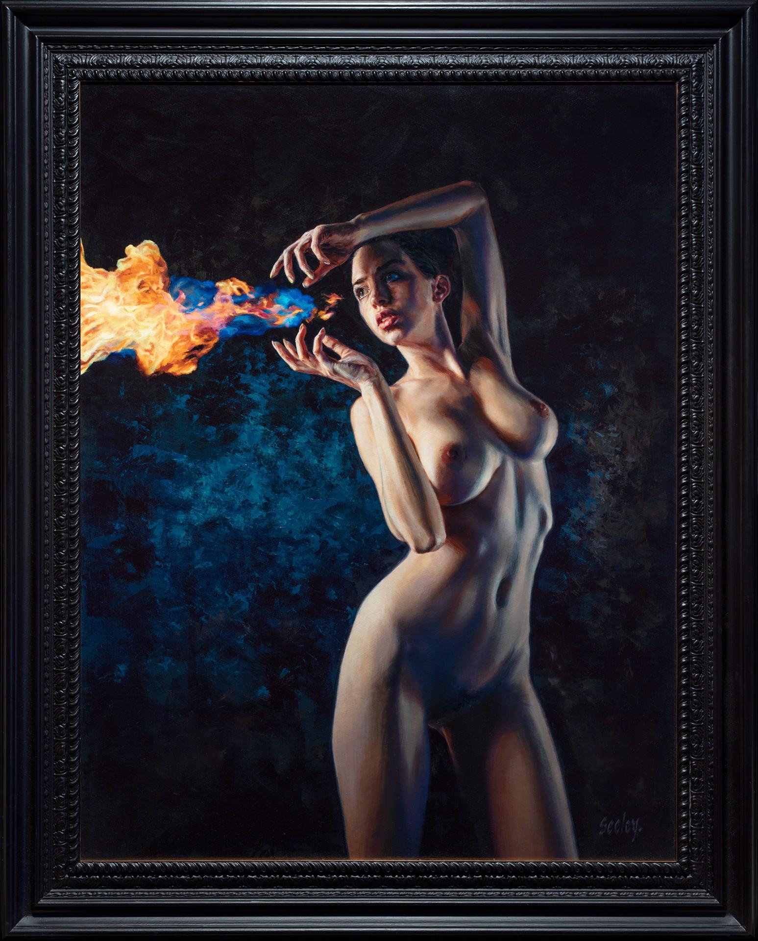 Elemental Fire Starter  Oil Painting - Black Portrait Painting by Dave Seeley