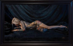 "Hear Me Roar" – Painting, Figurative Realism – Tattooed Reclining Nude