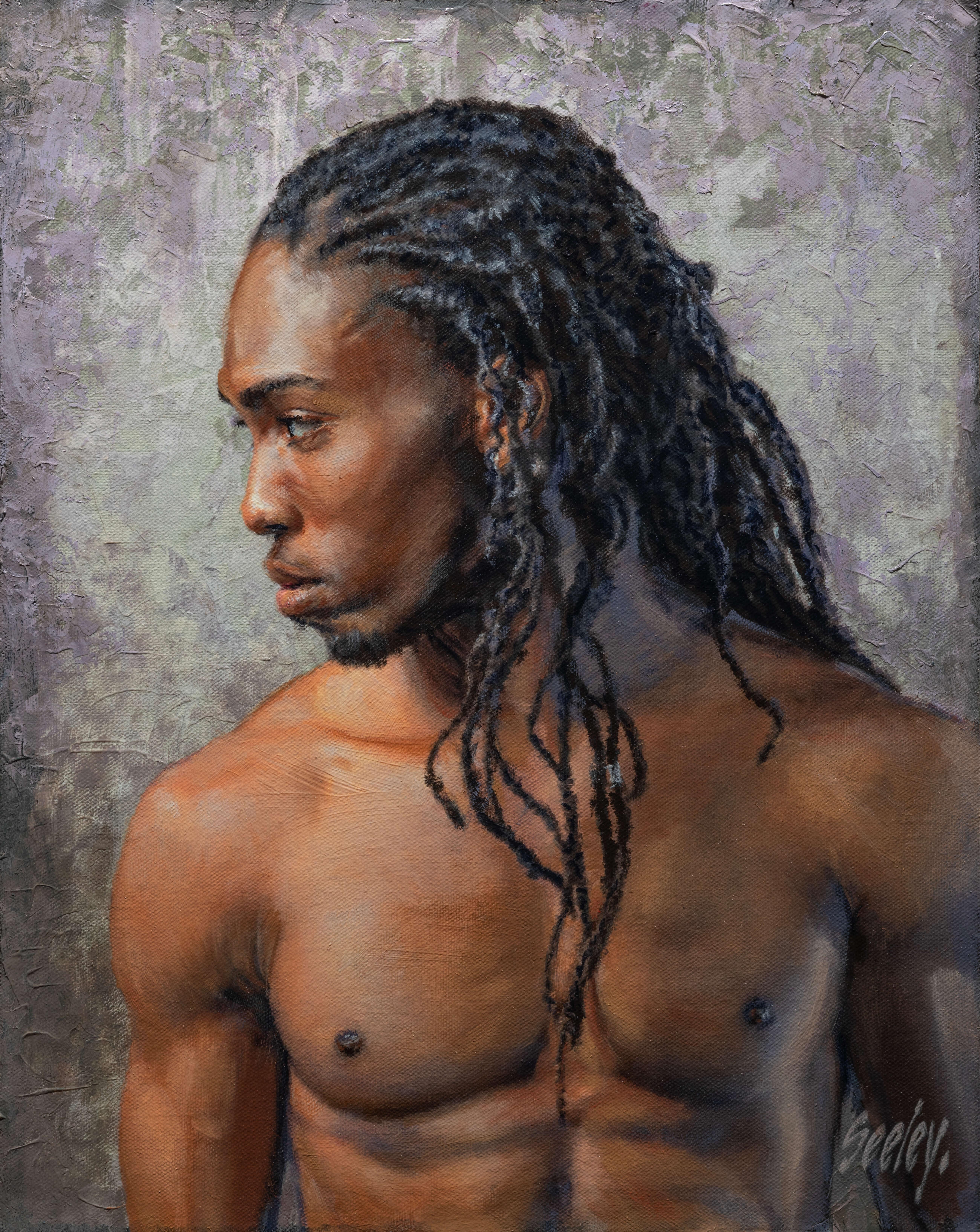 "Riflesso" - Pittura ad olio figurativa di un ritratto maschile di Dave Seeley