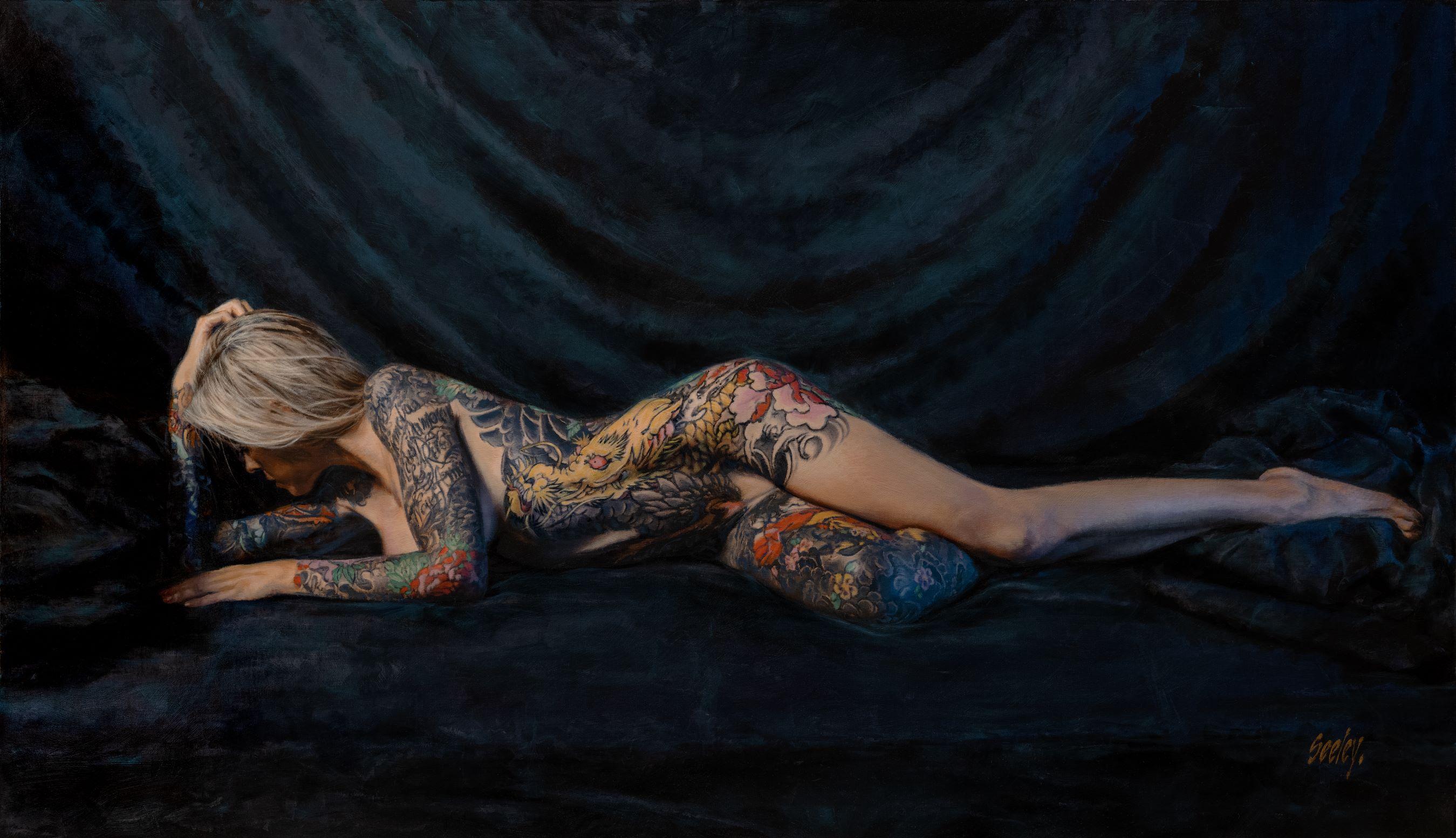 Nude Painting de Dave Seeley - "Pintura al óleo "Óyeme rugir
