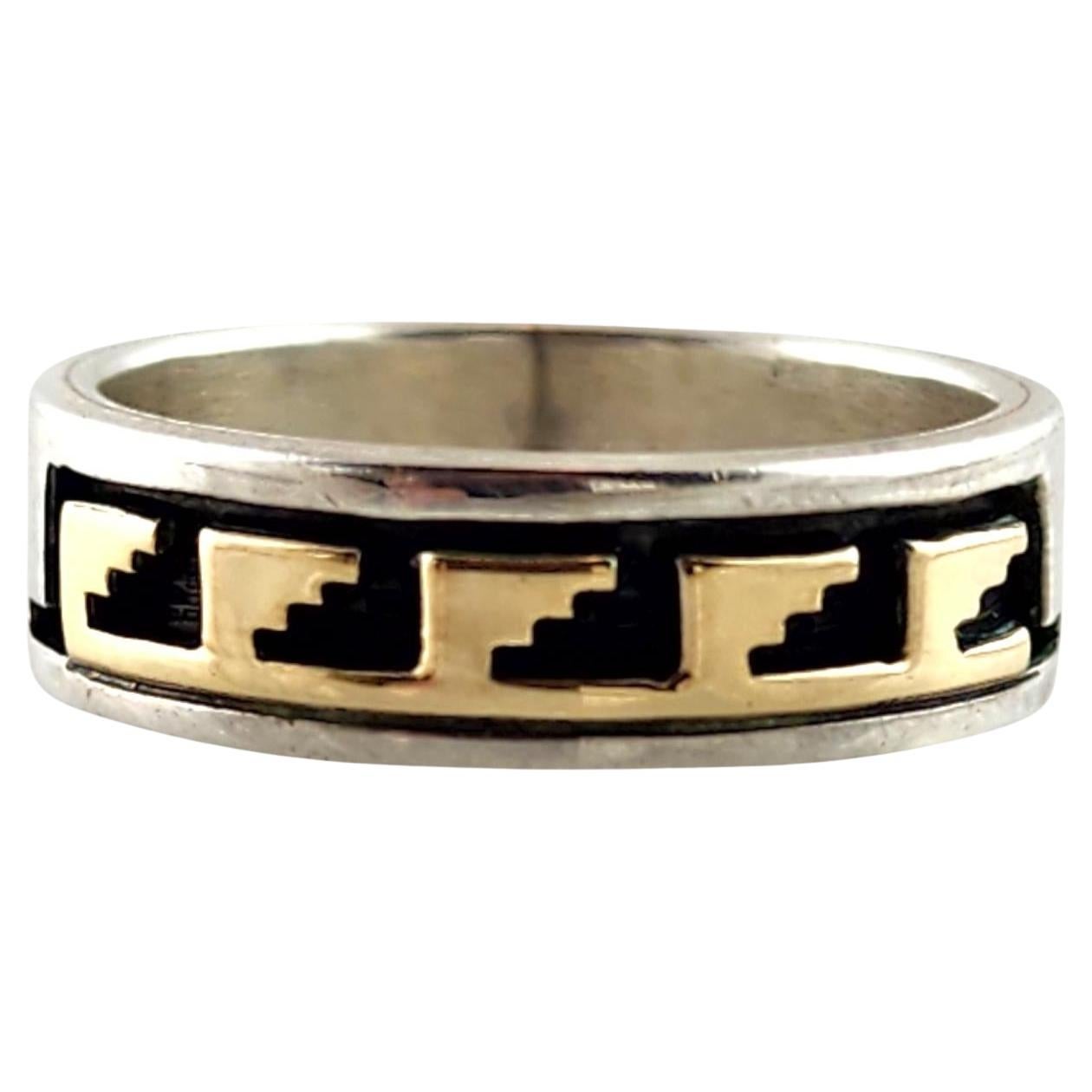 Dave Skeets 14K Yellow Gold & Sterling Silver Navajo Band Ring Size 9 #20095