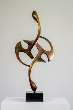 Acrobat - Geometrical, Graceful Abstract Bronze Sculpture on Marble Base